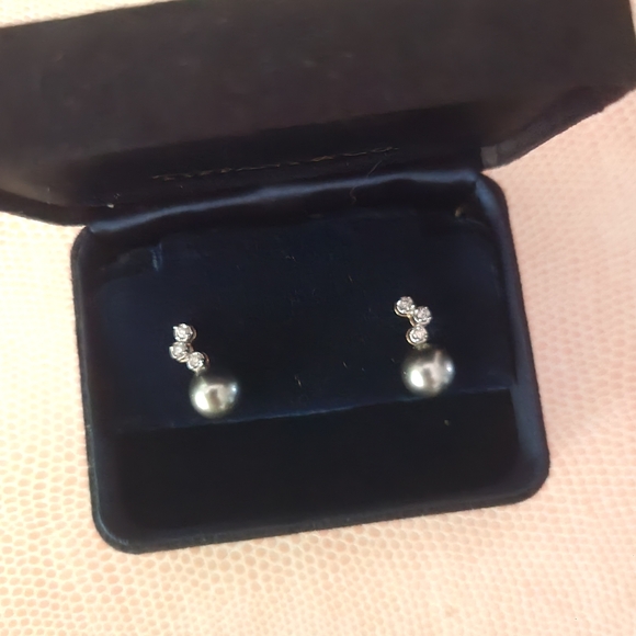 Pearl Earrings 14k gold and diamonds - Picture 2 of 8